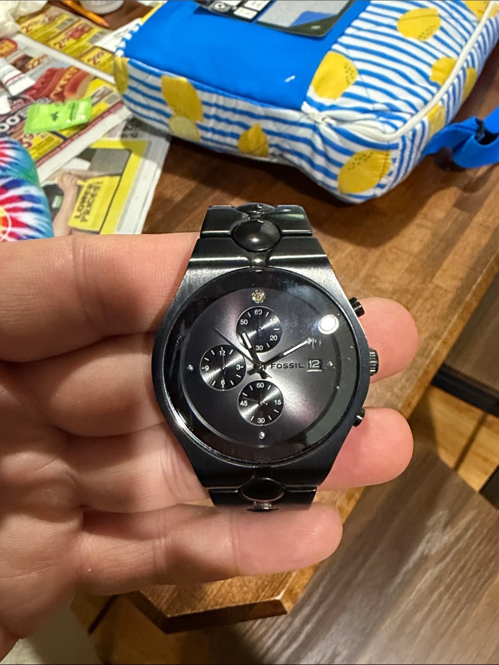 Fossil Black Stainless Steel Chronograph with Dark Dial